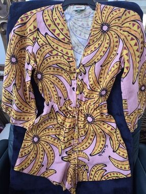 FARM RIO Pink and Yellow Tropical Banana Leaf Romper, SIZE XS